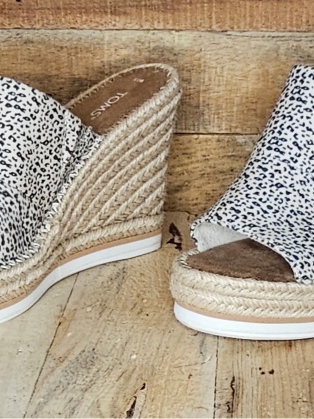 Toms Black & White Speckled Espadrille Wedge Slide